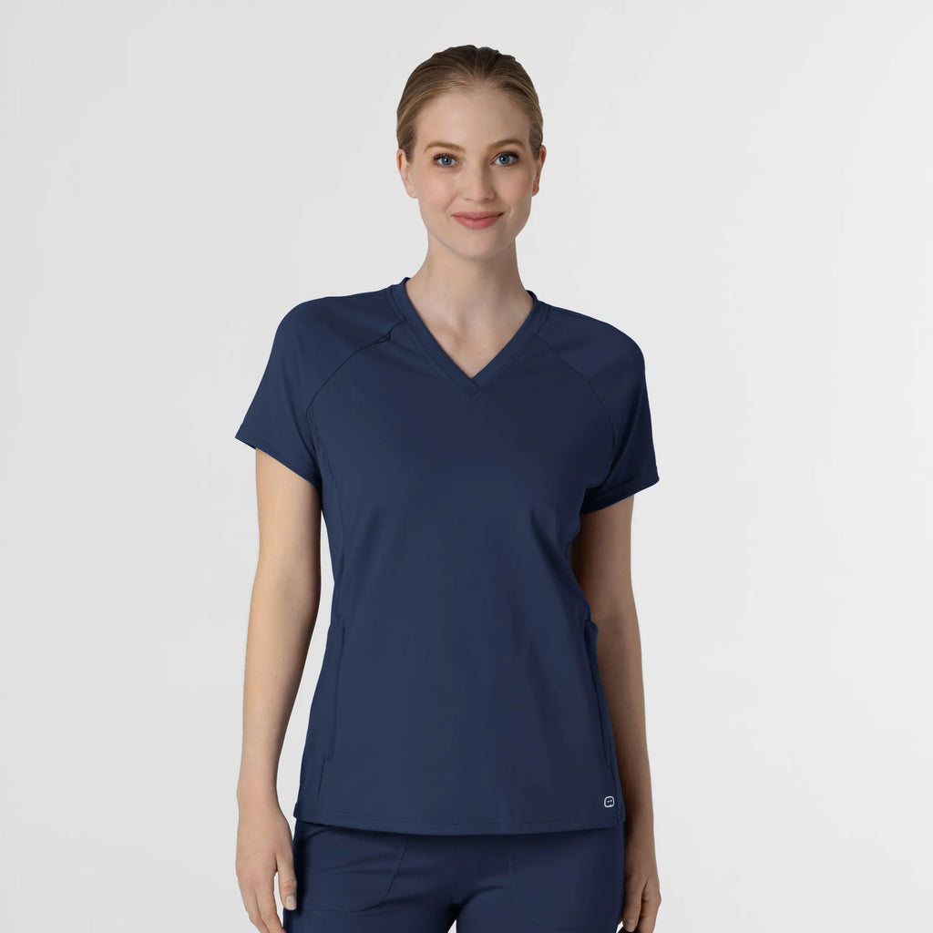 Wink Scrubs Knit Women's Flex-n-Reach V-Neck Raglan Scrub Top Navy | scrub-supply.com