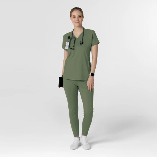 Wink Scrubs Women's Knit Flex-n-Reach V-Neck Raglan Scrub Top Olive | scrub-supply.com