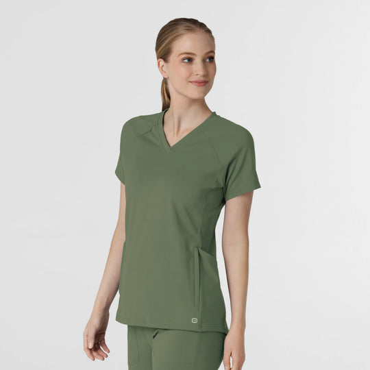 Wink Scrubs Women's Knit Flex-n-Reach V-Neck Raglan Scrub Top Olive | scrub-supply.com
