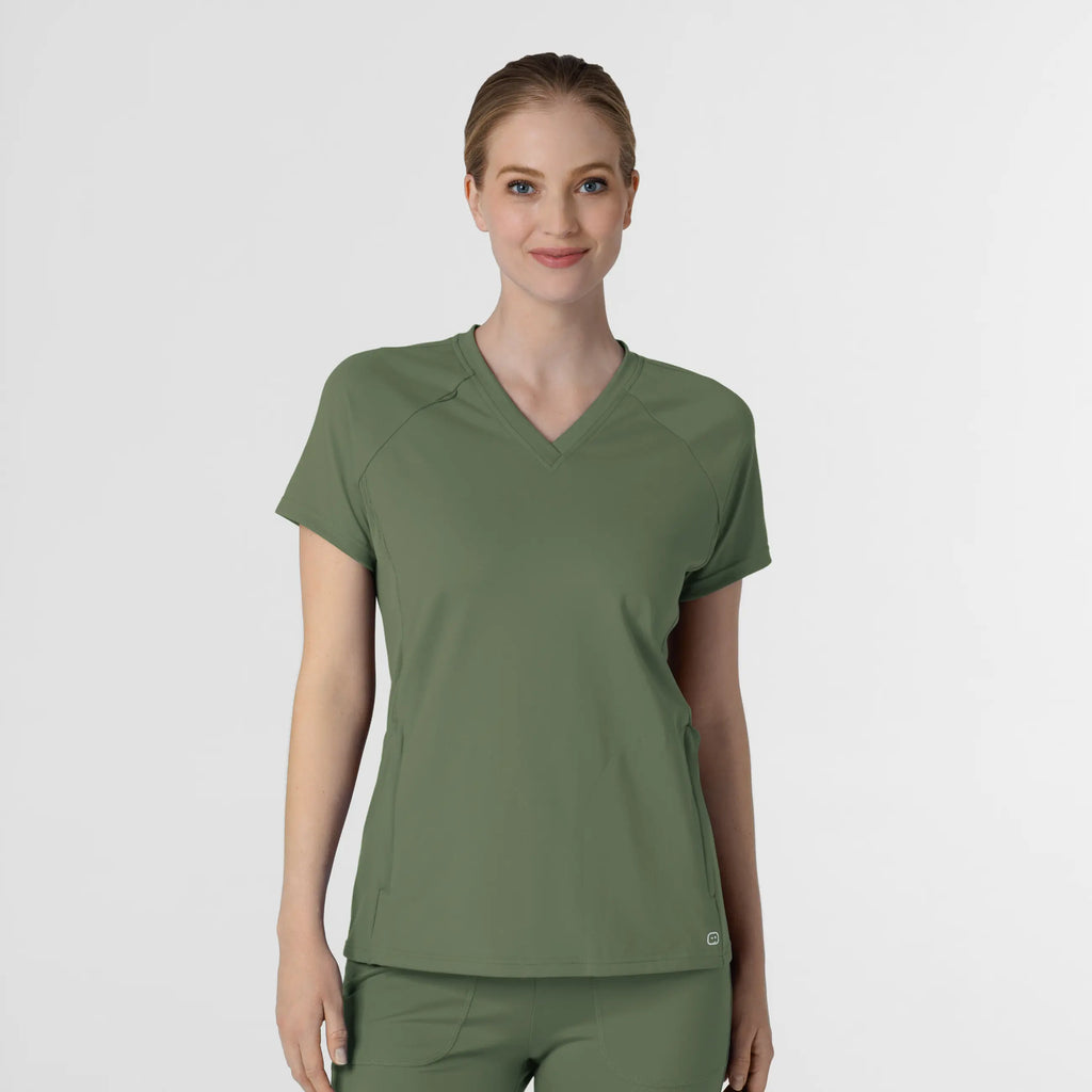 Wink Scrubs Women's Knit Flex-n-Reach V-Neck Raglan Scrub Top Olive | scrub-supply.com