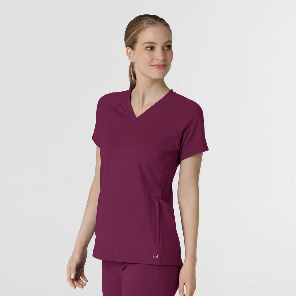 Wink Scrubs Knit Women's Flex-n-Reach V-Neck Raglan Scrub Top Wine | scrub-supply.com