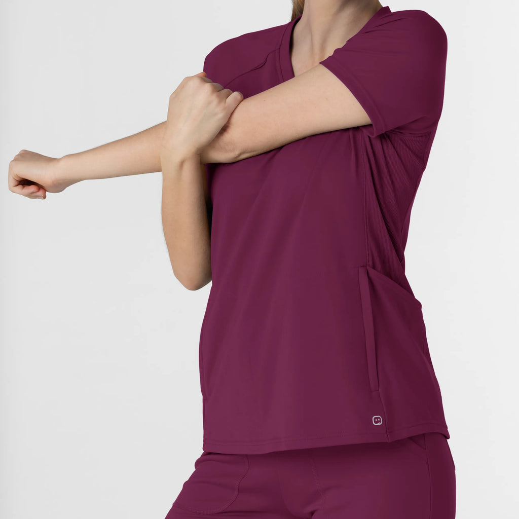 Wink Scrubs Knit Women's Flex-n-Reach V-Neck Raglan Scrub Top Wine | scrub-supply.com