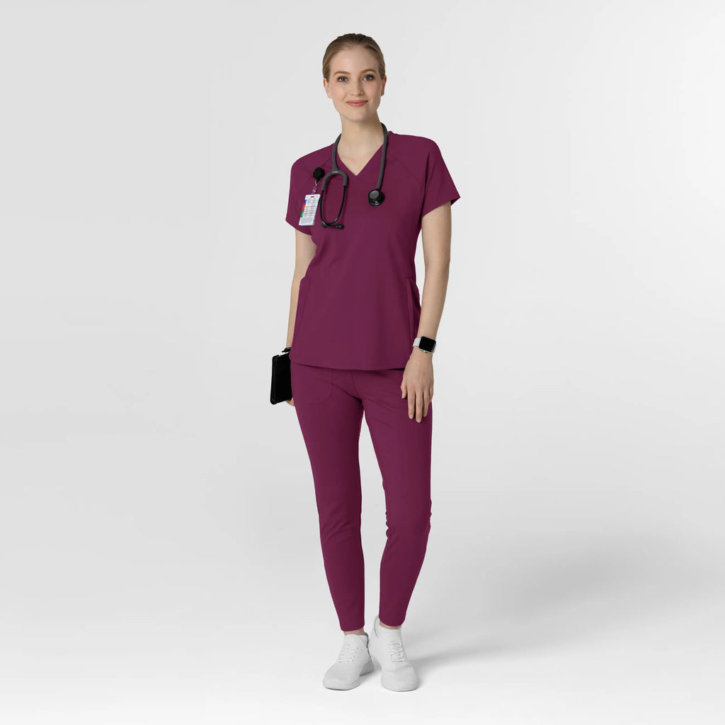 Wink Scrubs Knit Women's Flex-n-Reach V-Neck Raglan Scrub Top Wine | scrub-supply.com