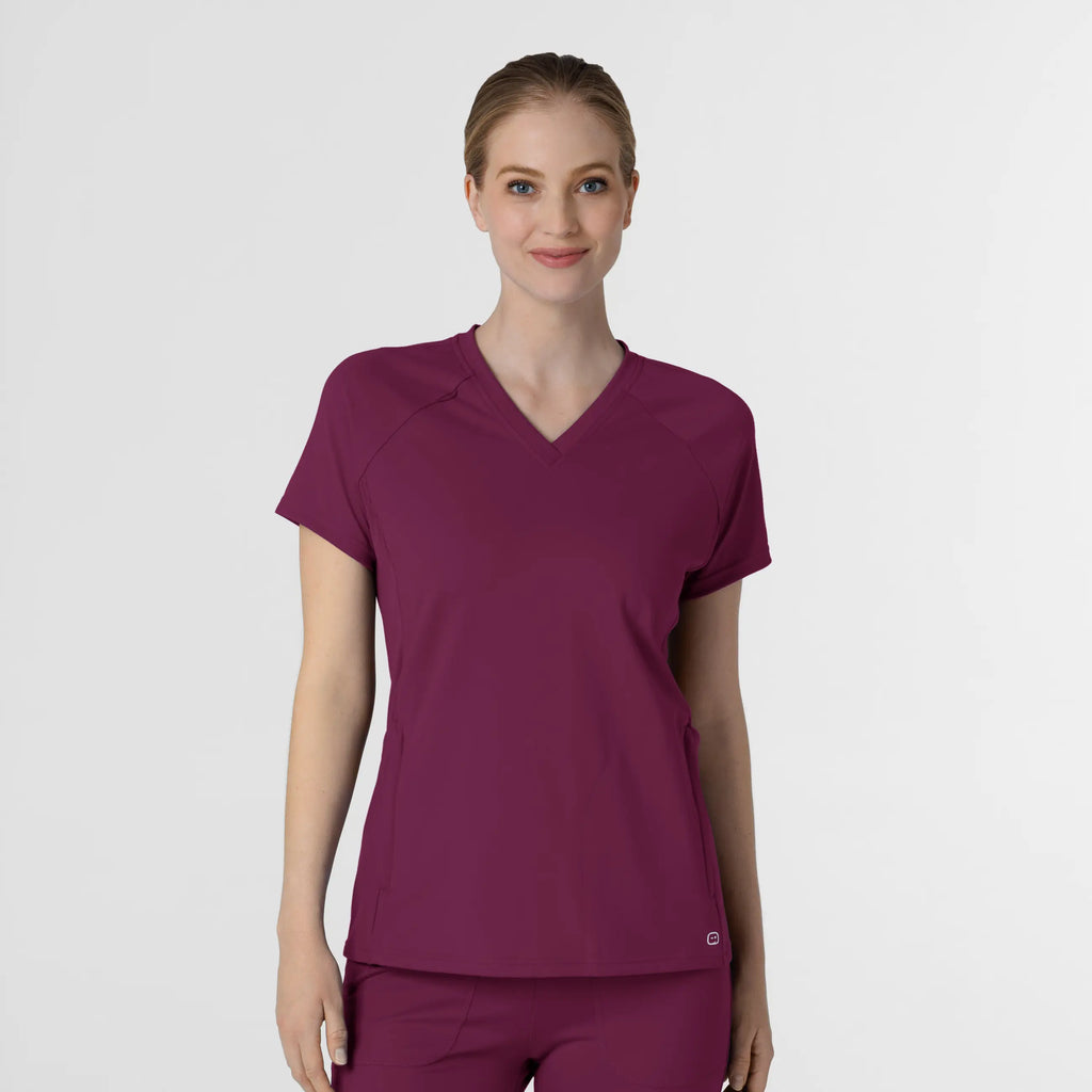 Wink Scrubs Knit Women's Flex-n-Reach V-Neck Raglan Scrub Top Wine | scrub-supply.com