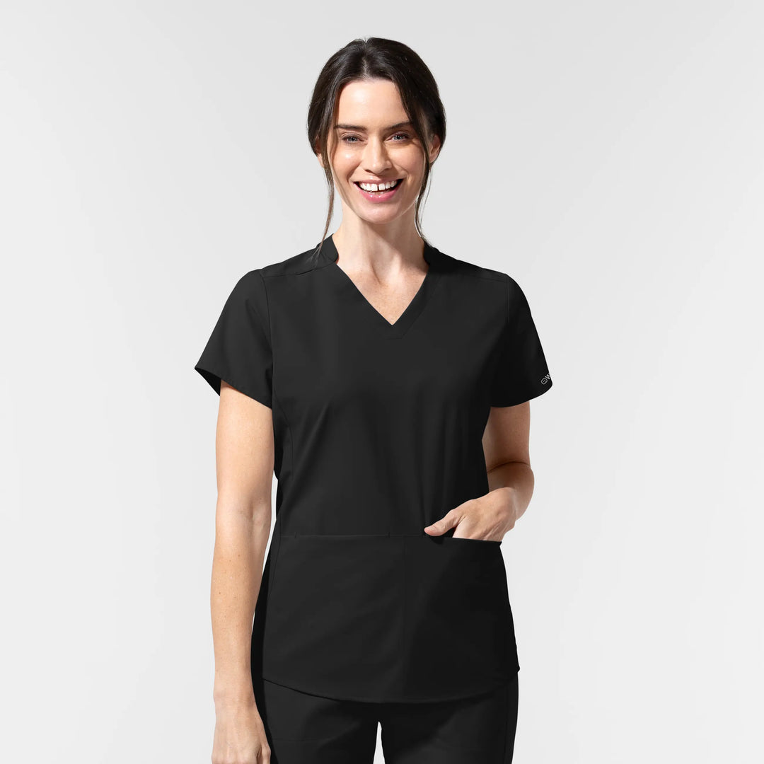 Wink Scrubs Women's Align V-Neck Scrub Top Black | scrub-supply.com