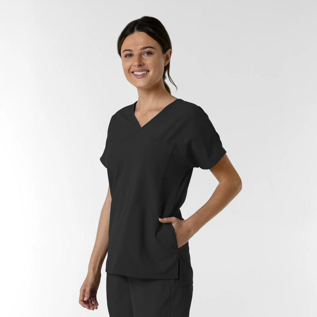 Wink Scrubs Women's Drop Shoulder Tunic Scrub Top Black | scrub-supply.com