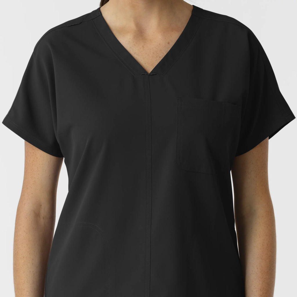 Wink Scrubs Women's Drop Shoulder Tunic Scrub Top Black | scrub-supply.com