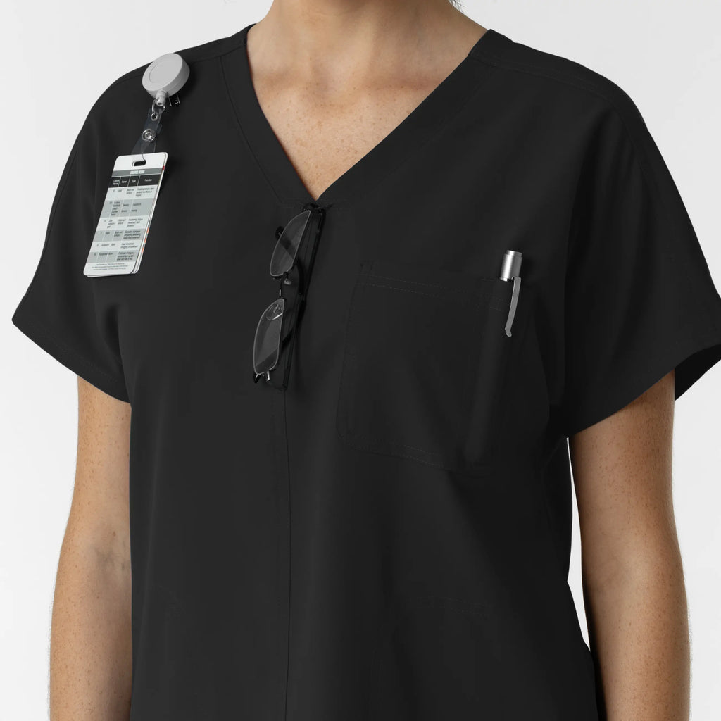 Wink Scrubs Women's Drop Shoulder Tunic Scrub Top Black | scrub-supply.com