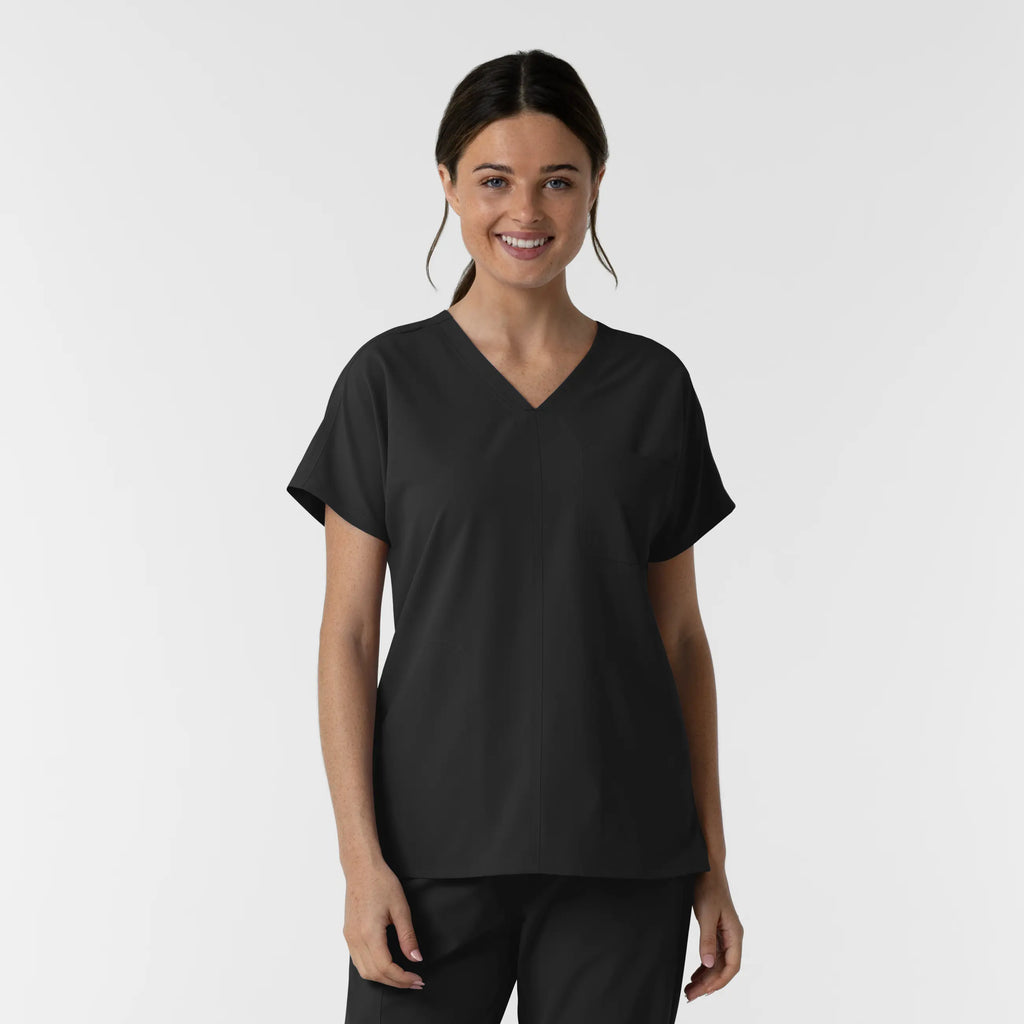 Wink Scrubs Women's Drop Shoulder Tunic Scrub Top Black | scrub-supply.com