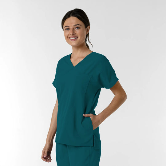 Wink Scrubs Women's Drop Shoulder Tunic Scrub Top Caribbean Blue | scrub-supply.com