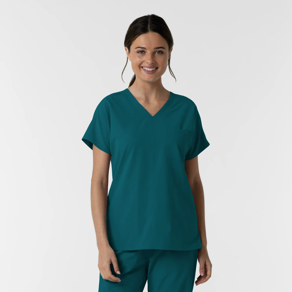 Wink Scrubs Women's Drop Shoulder Tunic Scrub Top Caribbean Blue | scrub-supply.com