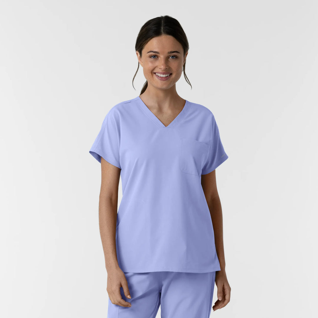 Wink Scrubs Women's Drop Shoulder Tunic Scrub Top Ceil Blue | scrub-supply.com