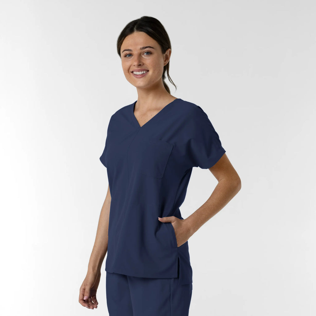 Wink Scrubs Women's Drop Shoulder Tunic Scrub Top Navy | scrub-supply.com