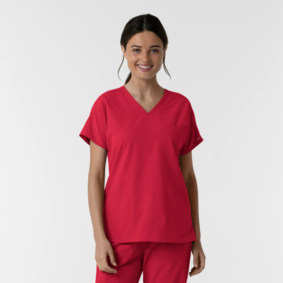 Wink Scrubs Women's Drop Shoulder Tunic Scrub Top Red | scrub-supply.com