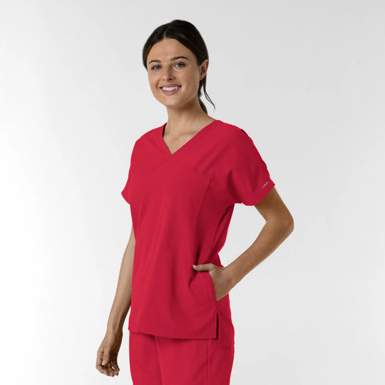 Wink Scrubs Women's Drop Shoulder Tunic Scrub Top Red | scrub-supply.com