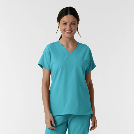 Wink Scrubs Women's Drop Shoulder Tunic Scrub Top Teal | scrub-supply.com