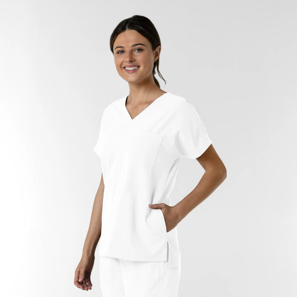 Wink Scrubs Women's Drop Shoulder Tunic Scrub Top White | scrub-supply.com