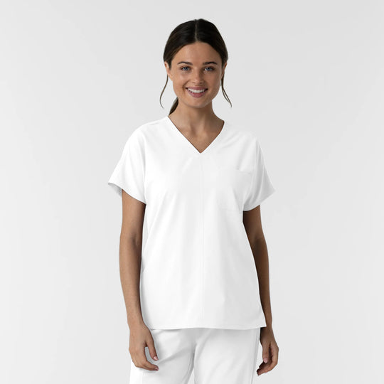 Wink Scrubs Women's Drop Shoulder Tunic Scrub Top White | scrub-supply.com