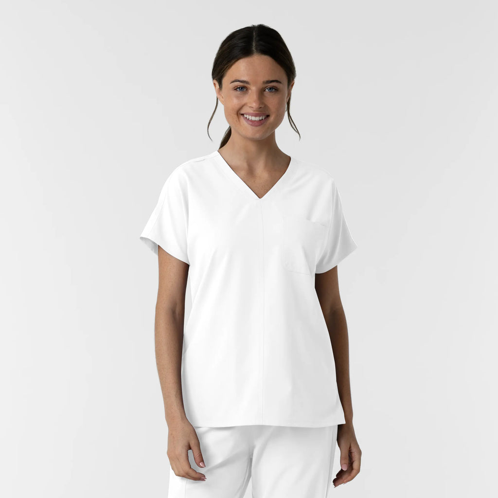 Wink Scrubs Women's Drop Shoulder Tunic Scrub Top White | scrub-supply.com
