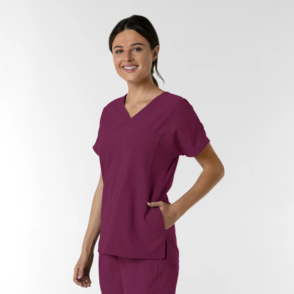 Wink Scrubs Women's Drop Shoulder Tunic Scrub Top Wine | scrub-supply.com