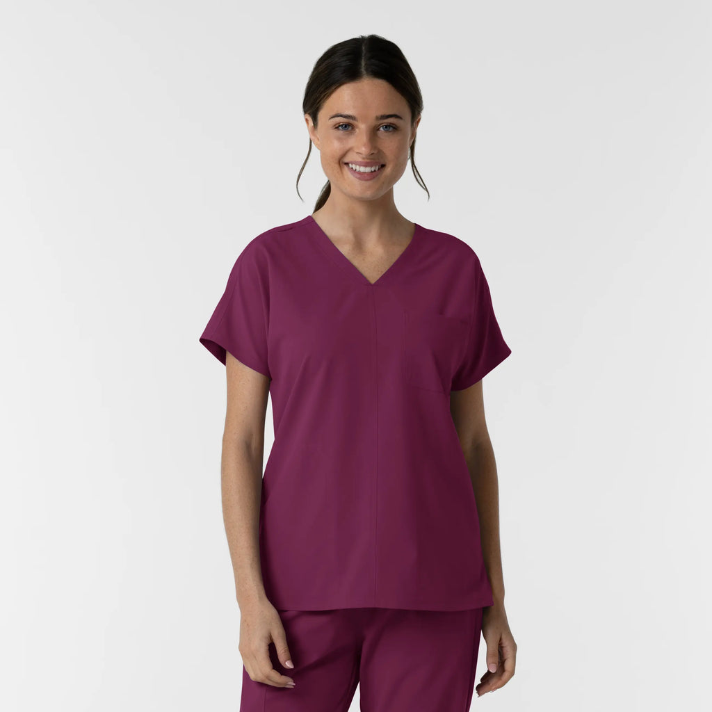 Wink Scrubs Women's Drop Shoulder Tunic Scrub Top Wine | scrub-supply.com