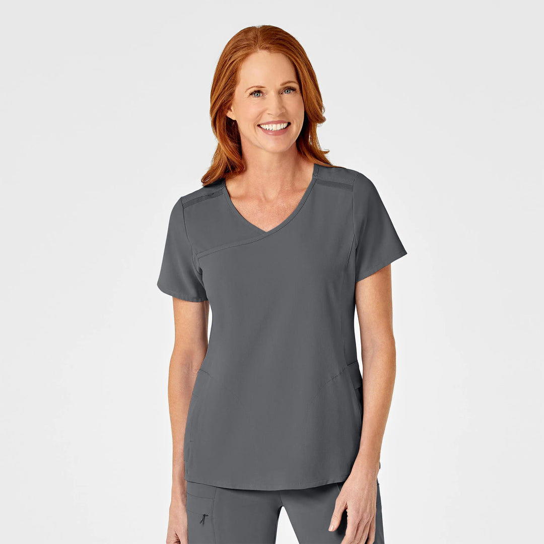 Wink Scrubs Women's RENEW Mock Wrap Scrub Top Pewter | scrub-supply.com