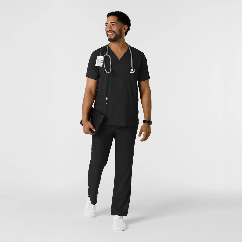 Wink Scrubs Men's Multi Pocket V-Neck Scrub Top Black | scrub-supply.com