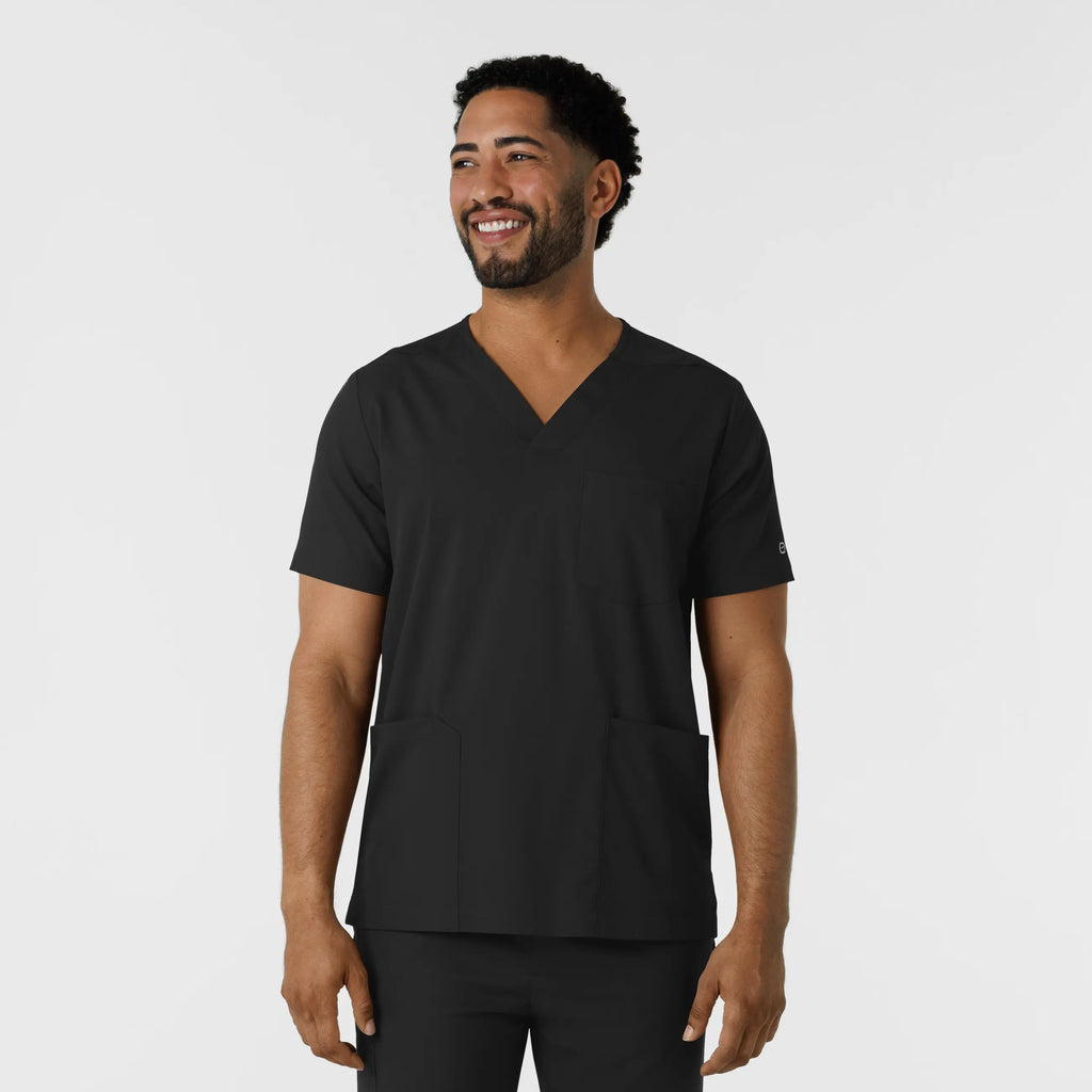 Wink Scrubs Men's Multi Pocket V-Neck Scrub Top Black | scrub-supply.com