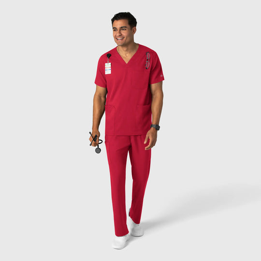 Wink Scrubs Men's Multi Pocket V-Neck Scrub Top Red | scrub-supply.com