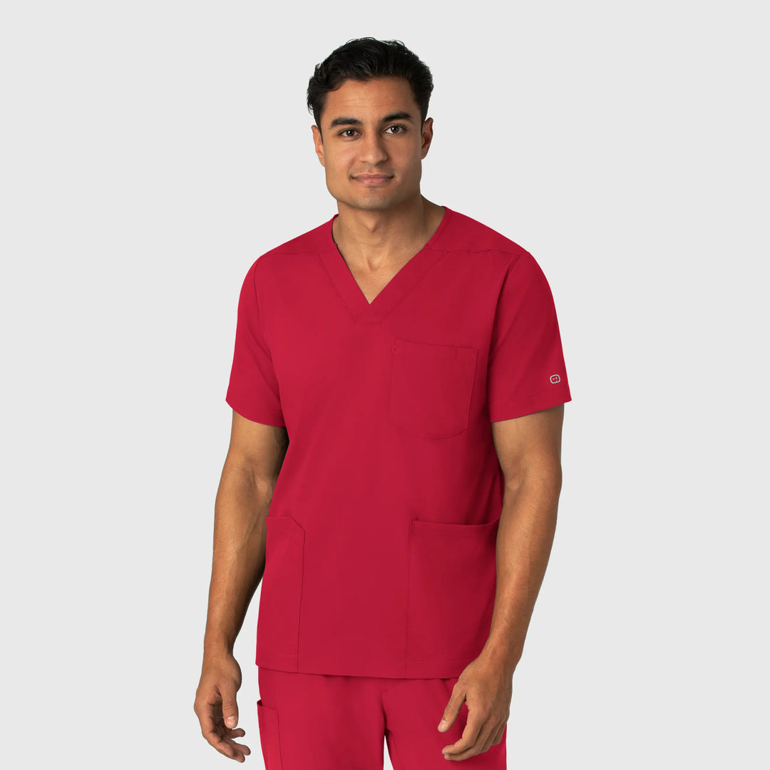 Wink Scrubs Men's Multi Pocket V-Neck Scrub Top Red | scrub-supply.com