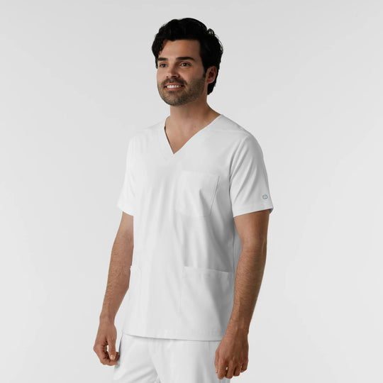 Wink Scrubs Men's Multi Pocket V-Neck Scrub Top White | scrub-supply.com