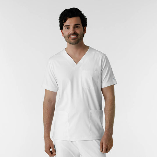 Wink Scrubs Men's Multi Pocket V-Neck Scrub Top White | scrub-supply.com