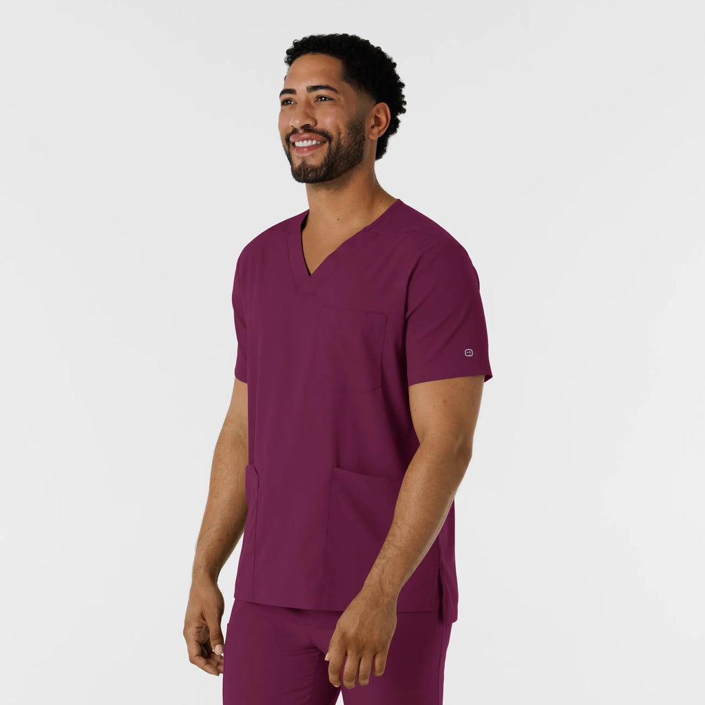 Wink Scrubs Men's Multi Pocket V-Neck Scrub Top Wine | scrub-supply.com