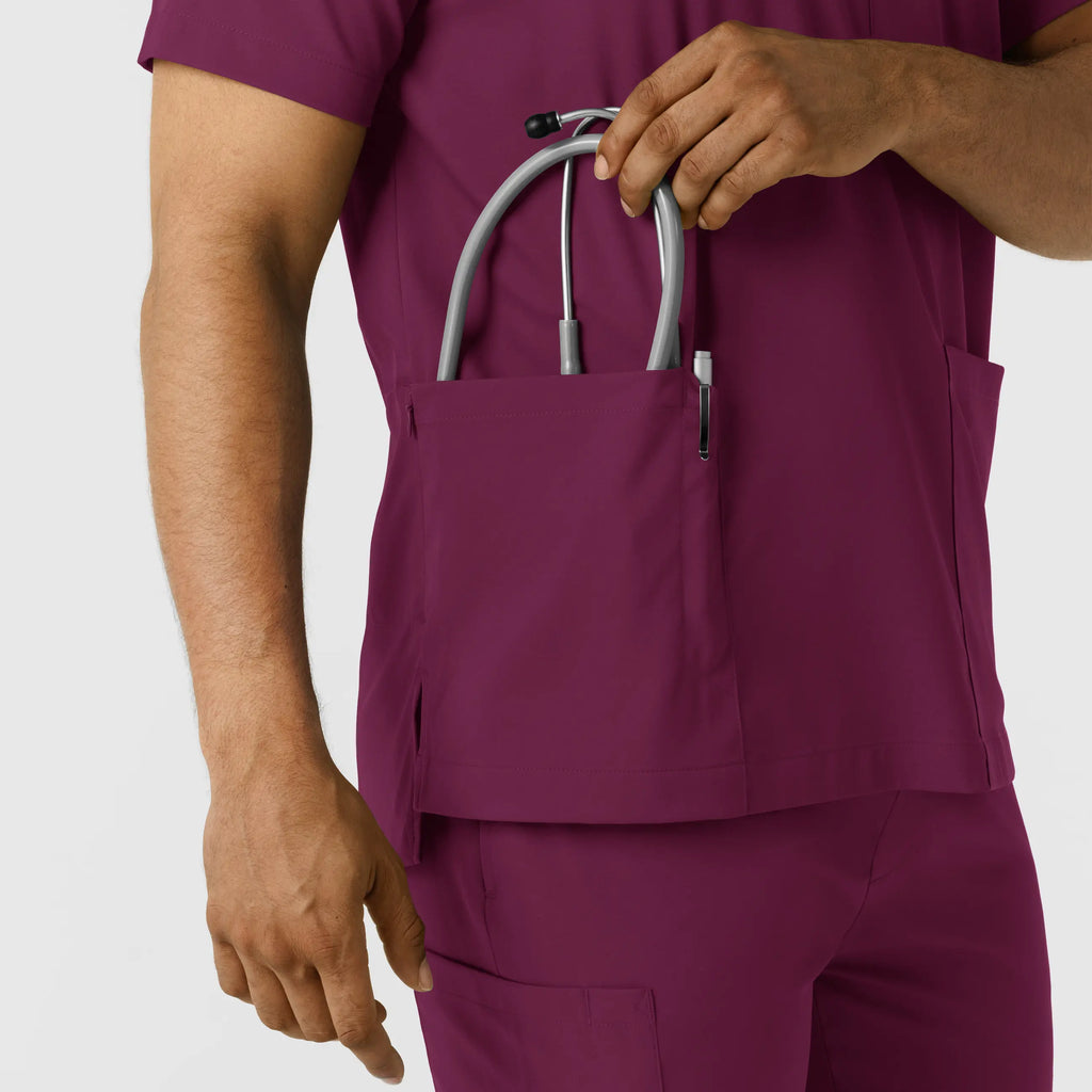 Wink Scrubs Men's Multi Pocket V-Neck Scrub Top Wine | scrub-supply.com