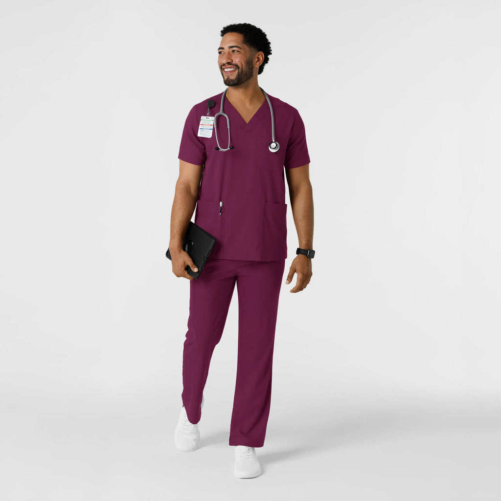 Wink Scrubs Men's Multi Pocket V-Neck Scrub Top Wine | scrub-supply.com