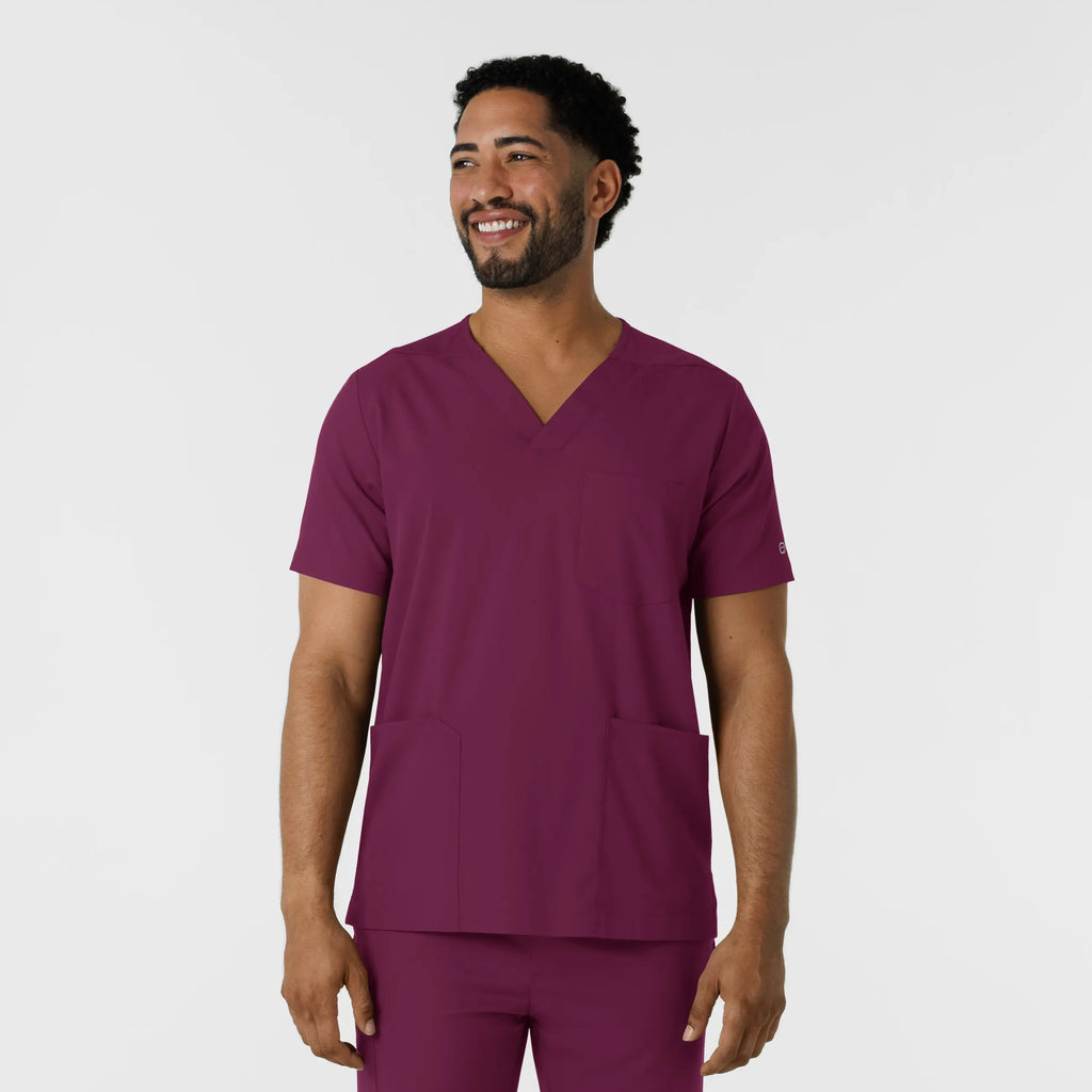 Wink Scrubs Men's Multi Pocket V-Neck Scrub Top Wine | scrub-supply.com