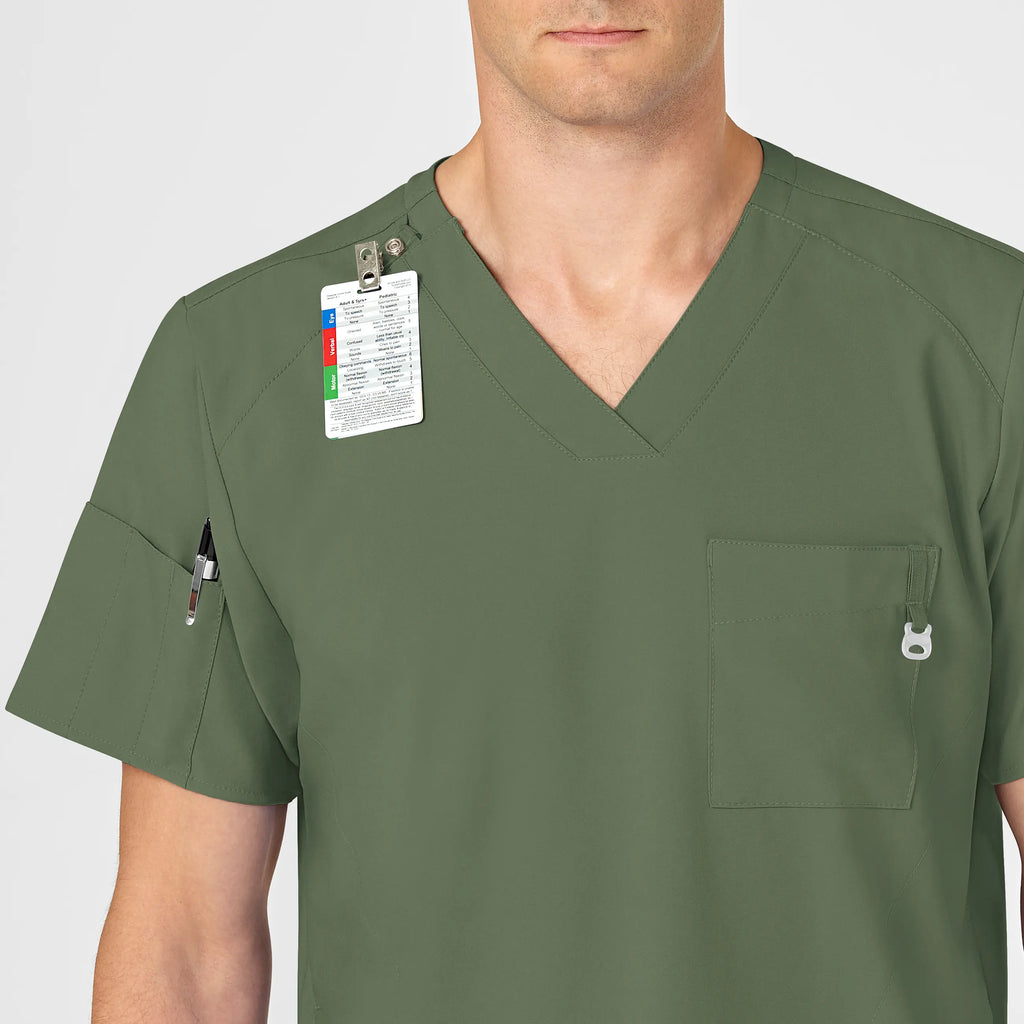 Wink Scrubs Men's W123 V-Neck Scrub Top Olive | scrub-supply.com