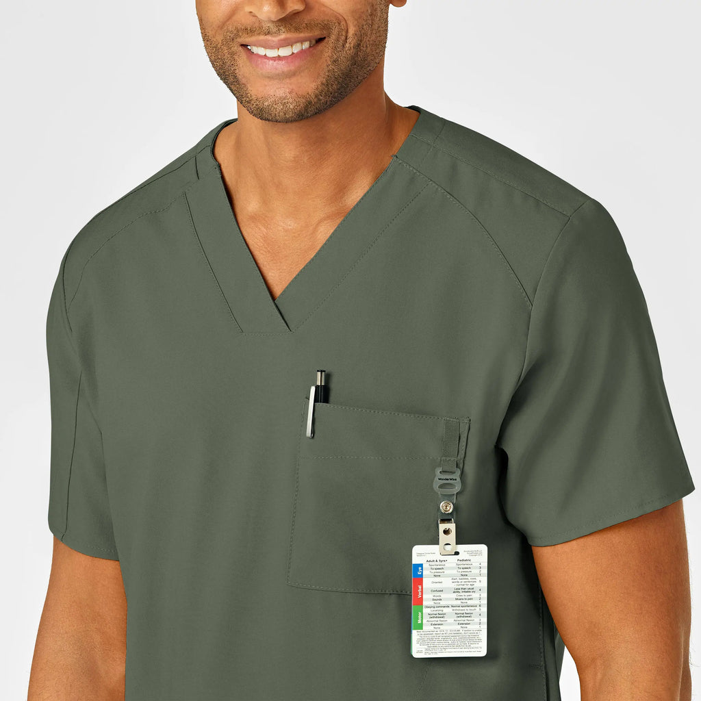 Wink Scrubs Men's W123 V-Neck Scrub Top Olive | scrub-supply.com