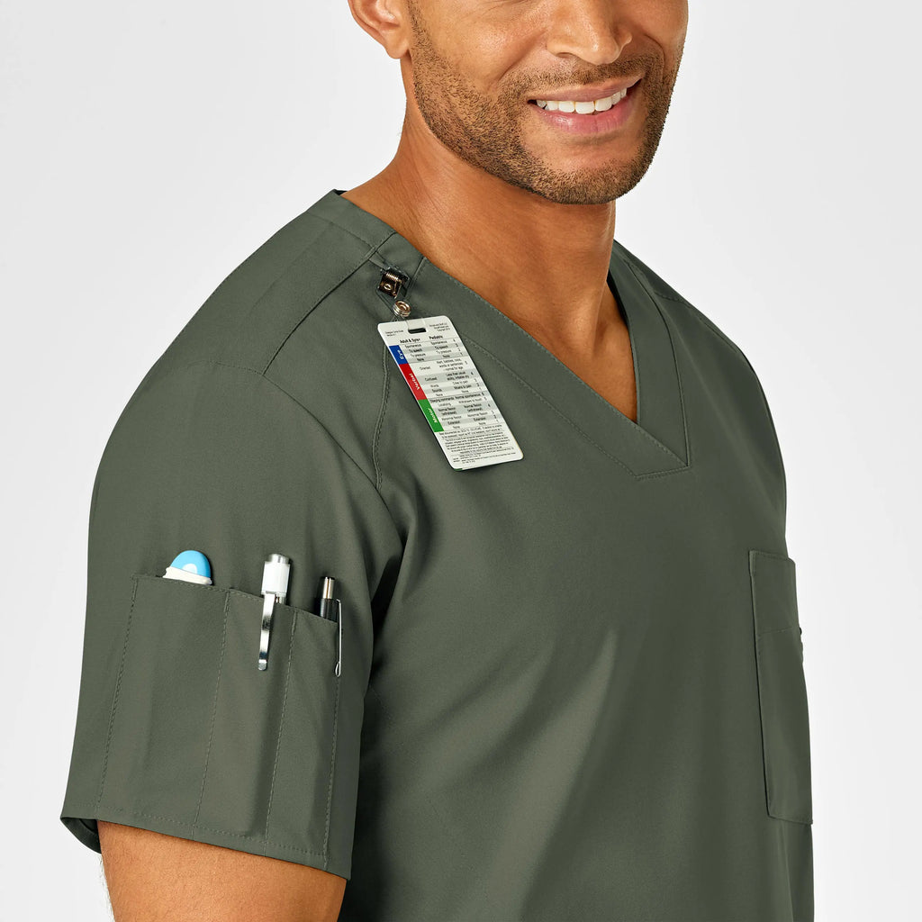 Wink Scrubs Men's W123 V-Neck Scrub Top Olive | scrub-supply.com