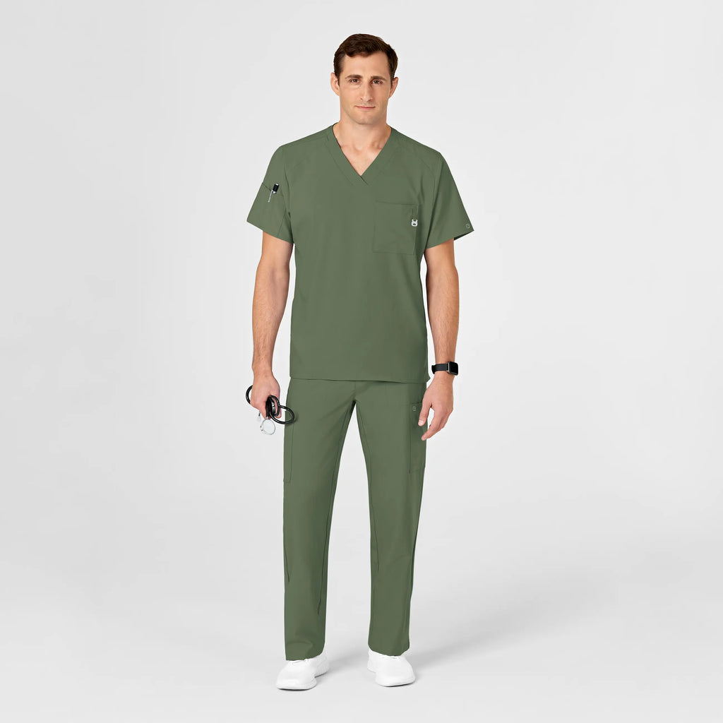 Wink Scrubs Men's W123 V-Neck Scrub Top Olive | scrub-supply.com