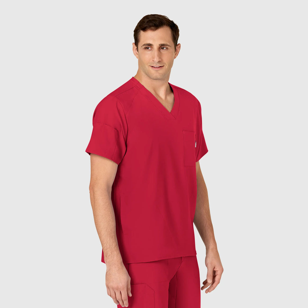 Wink Scrubs Men's W123 V-Neck Scrub Top Red | scrub-supply.com