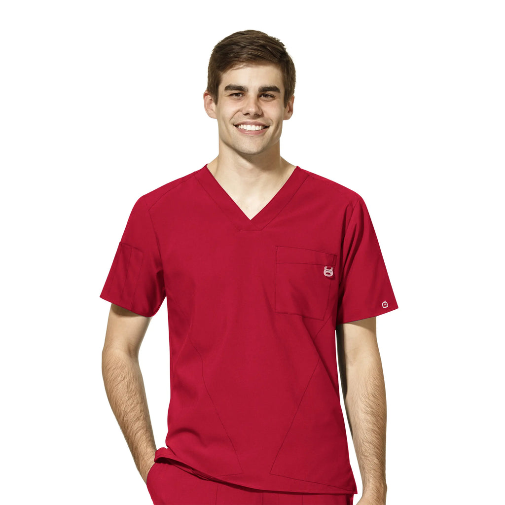 Wink Scrubs Men's W123 V-Neck Scrub Top Red | scrub-supply.com