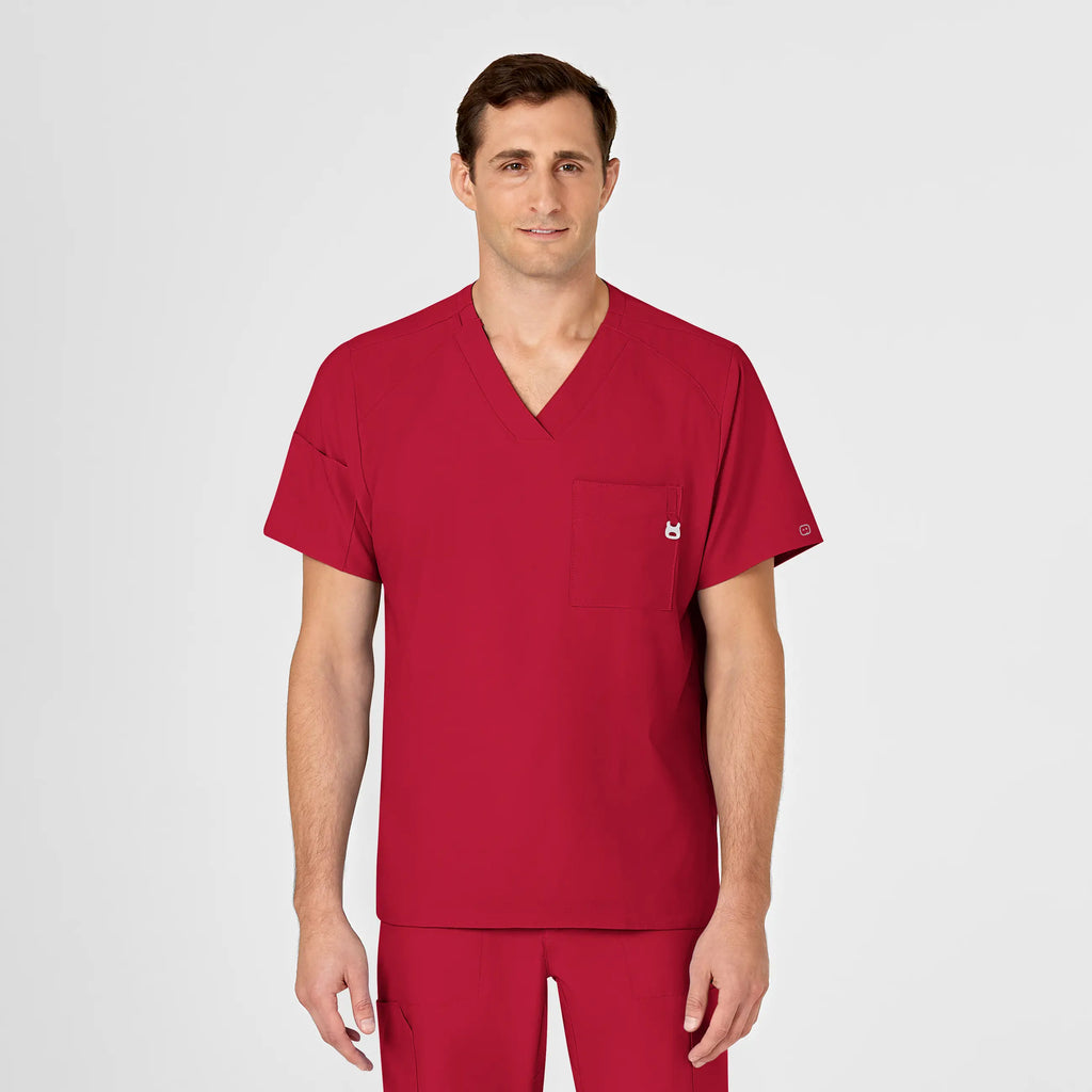 Wink Scrubs Men's W123 V-Neck Scrub Top Red | scrub-supply.com