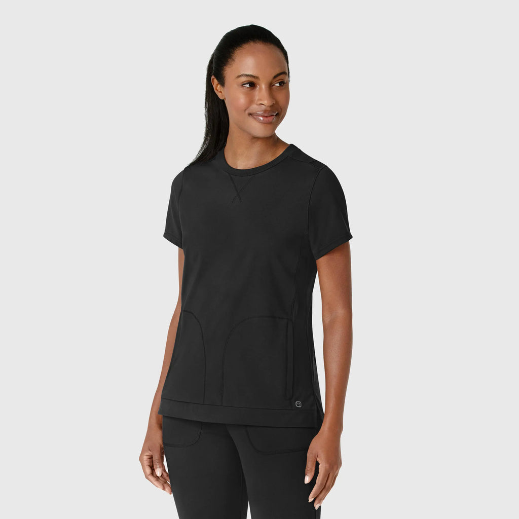 Wink Scrubs Knit Women's Flex-n-Reach Crew Neck Scrub Top Black | scrub-supply.com