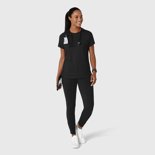 Wink Scrubs Women's Knit Flex-n-Reach Crew Neck Scrub Top Black | scrub-supply.com