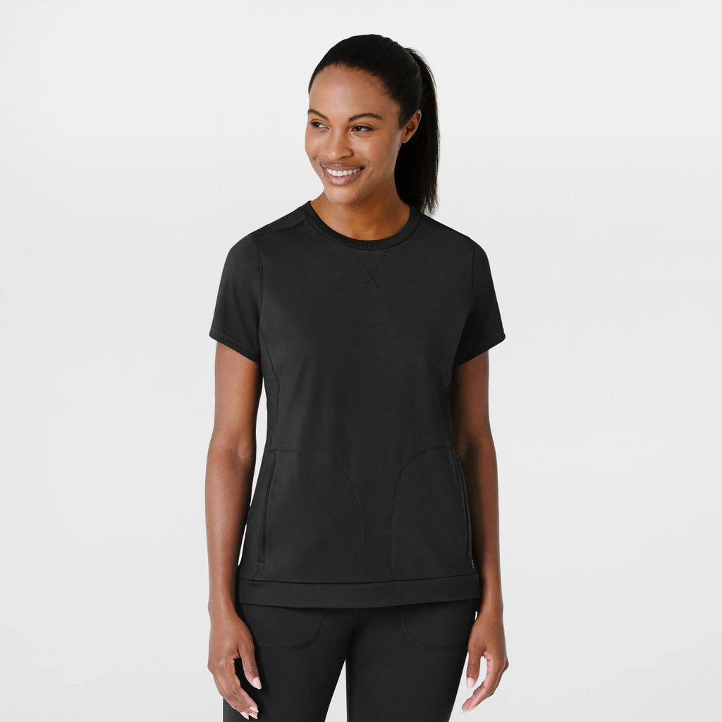 Wink Scrubs Knit Women's Flex-n-Reach Crew Neck Scrub Top Black | scrub-supply.com