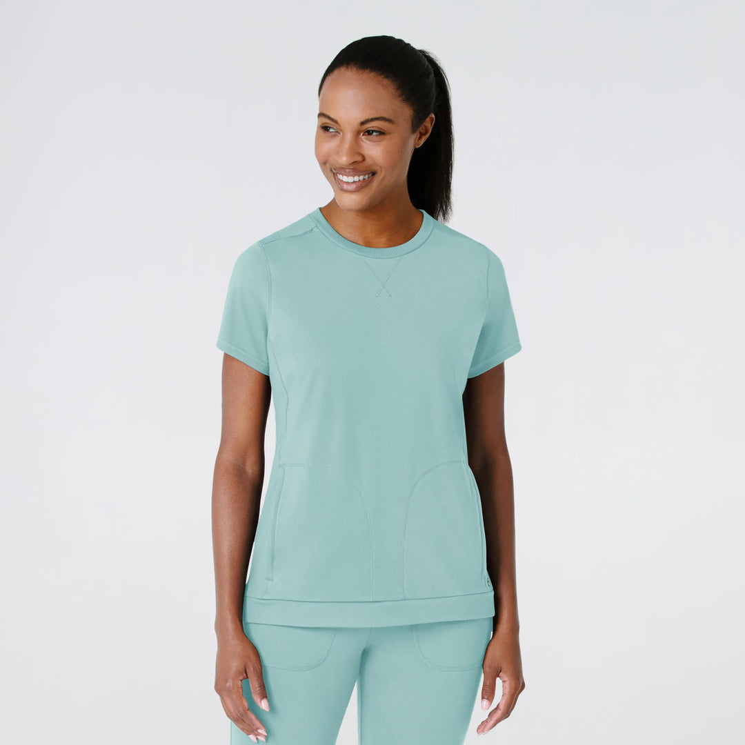 Wink Scrubs Women's Knit Flex-n-Reach Crew Neck Scrub Top Coastal Blue | scrub-supply.com