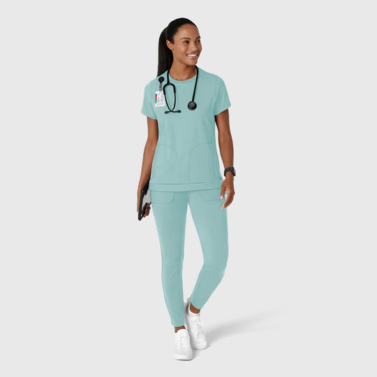Wink Scrubs Women's Knit Flex-n-Reach Crew Neck Scrub Top Coastal Blue | scrub-supply.com