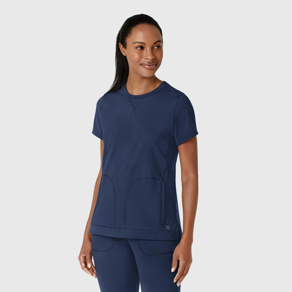 Wink Scrubs Knit Women's Flex-n-Reach Crew Neck Scrub Top Navy | scrub-supply.com