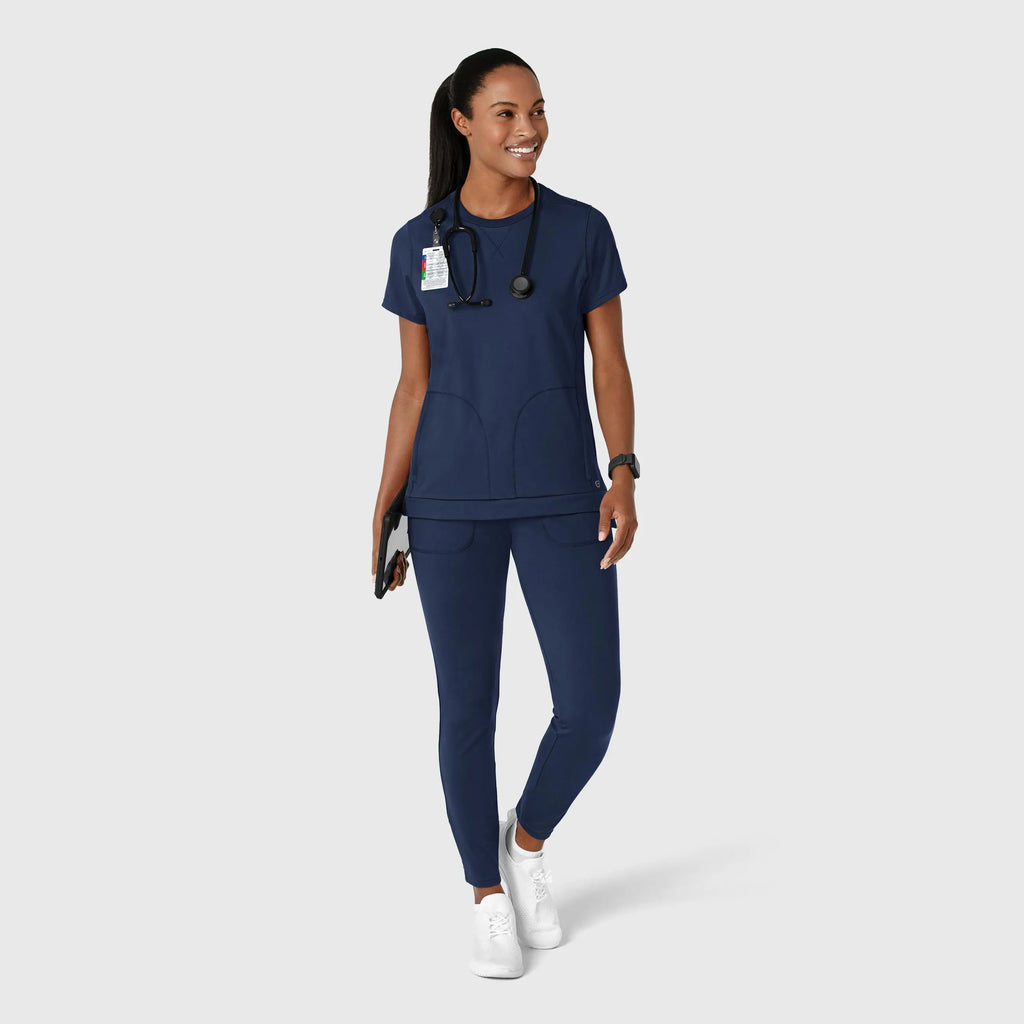 Wink Scrubs Knit Women's Flex-n-Reach Crew Neck Scrub Top Navy | scrub-supply.com